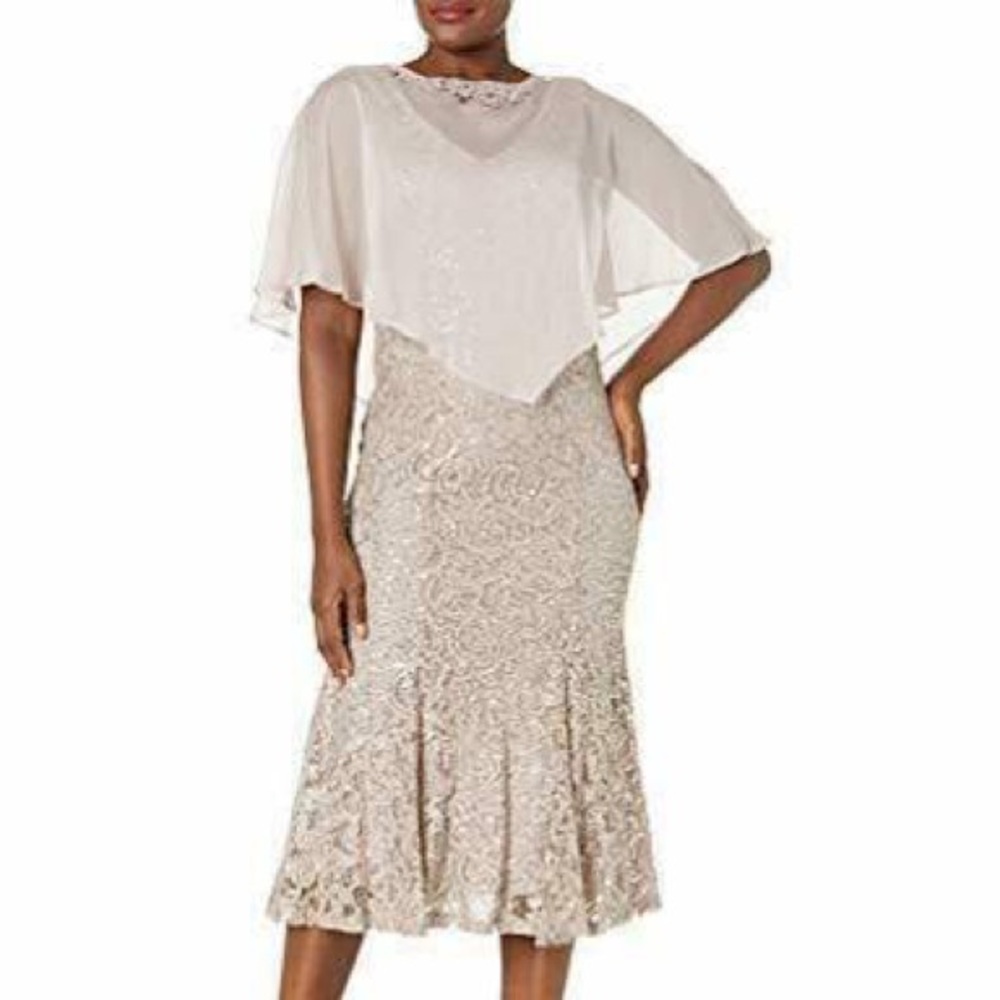Ignite Lace cocktail dress with removable cape sz 12